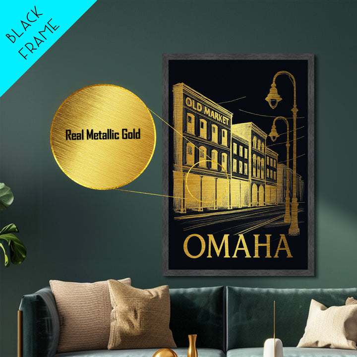 Omaha Nebraska art, Metallic Gold Art, Modern House Art, Metal Art, Wood Framed Art, Graduation Travel Gift, Travel Gift