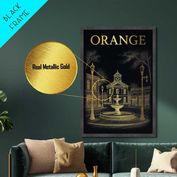 Orange California travel, Metallic Gold Print, Modern Skyline Wall Print, Metal Art, Wood Framed Art, Adventure Lover Gift, Travel Gift