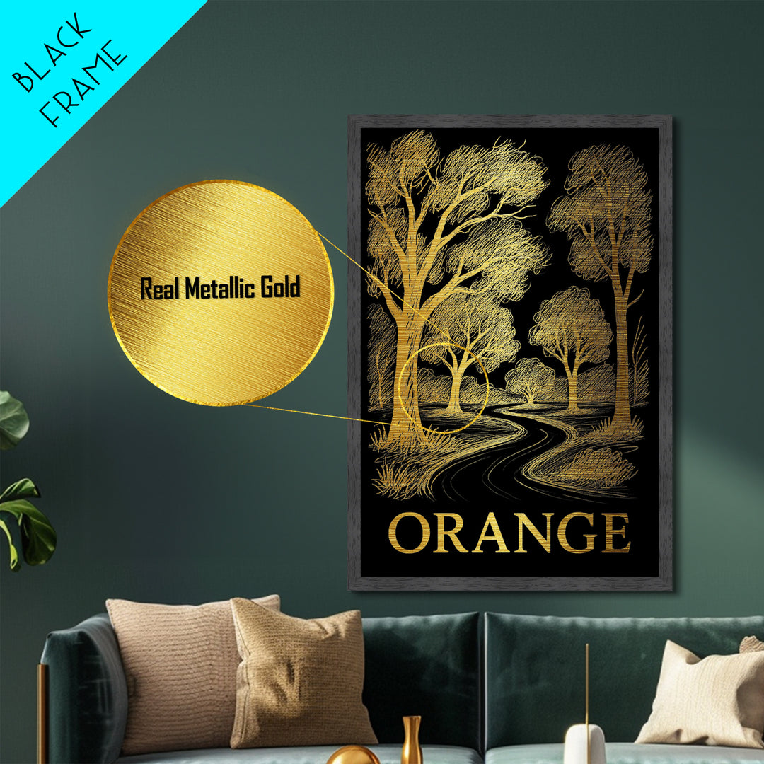 Orange California art, Metallic Gold Art, Housewarming Gift, Metal Art, Wood Framed Art, Newlywed Travel Gift, Honeymoon Gift