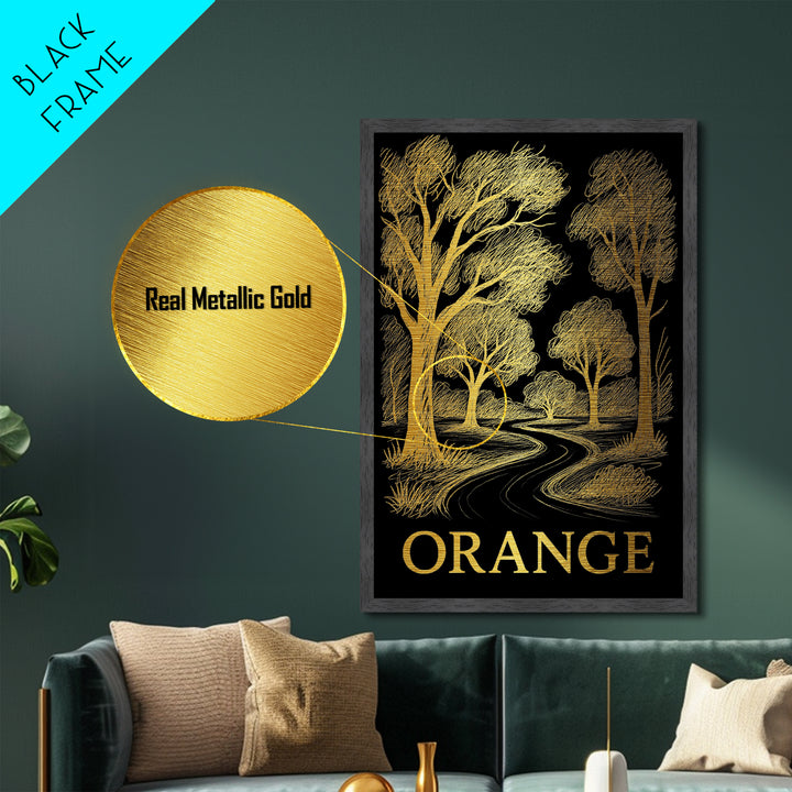 Orange California art, Metallic Gold Art, Housewarming Gift, Metal Art, Wood Framed Art, Newlywed Travel Gift, Honeymoon Gift