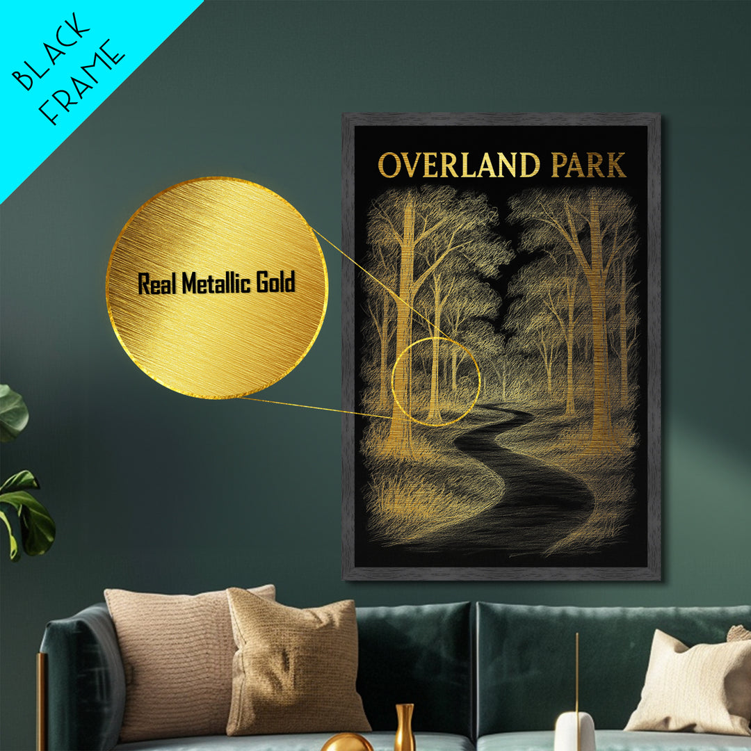 Overland Park Kansas travel, Metallic Gold Print, Modern House Art, Metal Art, Wood Framed Art, Wanderlust Gift, Travel Art Prints