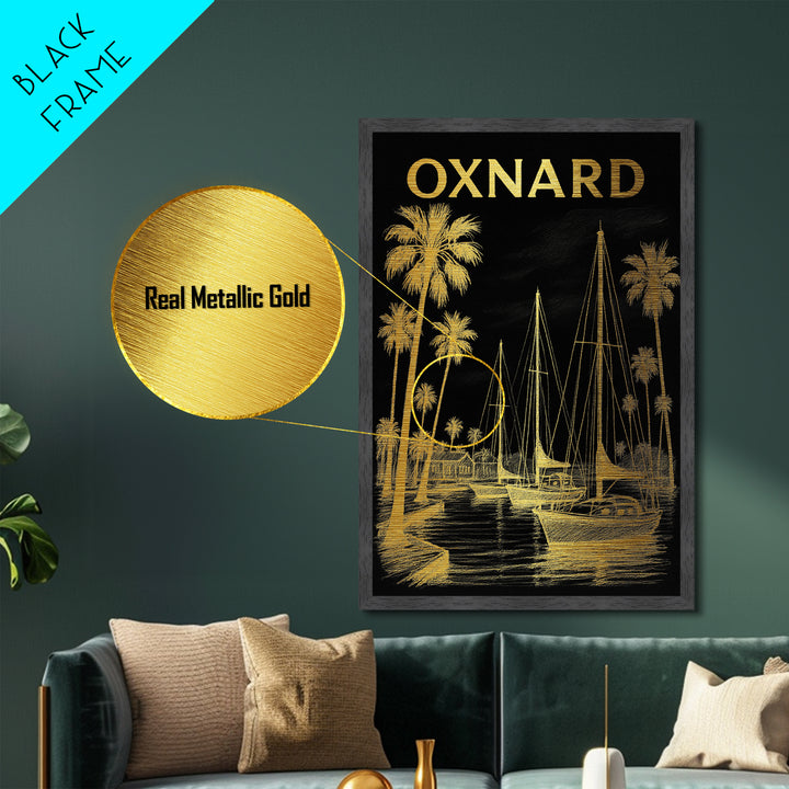 Oxnard California travel, Metallic Gold Print, Modern House Art, Metal Art, Wood Framed Art, Traveler Gift, Destination Gift