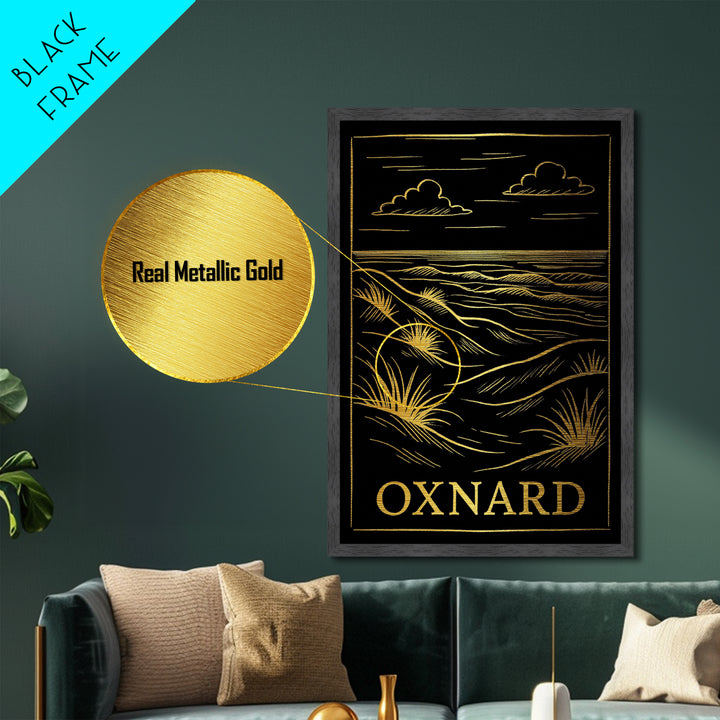 Oxnard California art, Metallic Gold Art, Modern House Art, Metal Art, Wood Framed Art, Graduation Travel Gift, Travel Gift