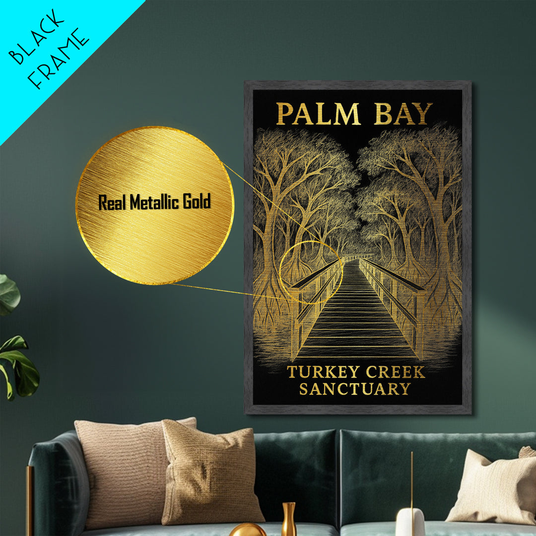 Palm Bay Florida travel, Metallic Gold Print, College Dorm Décor, Metal Art, Wood Framed Art, Graduation Travel Gift, Traveler Gift