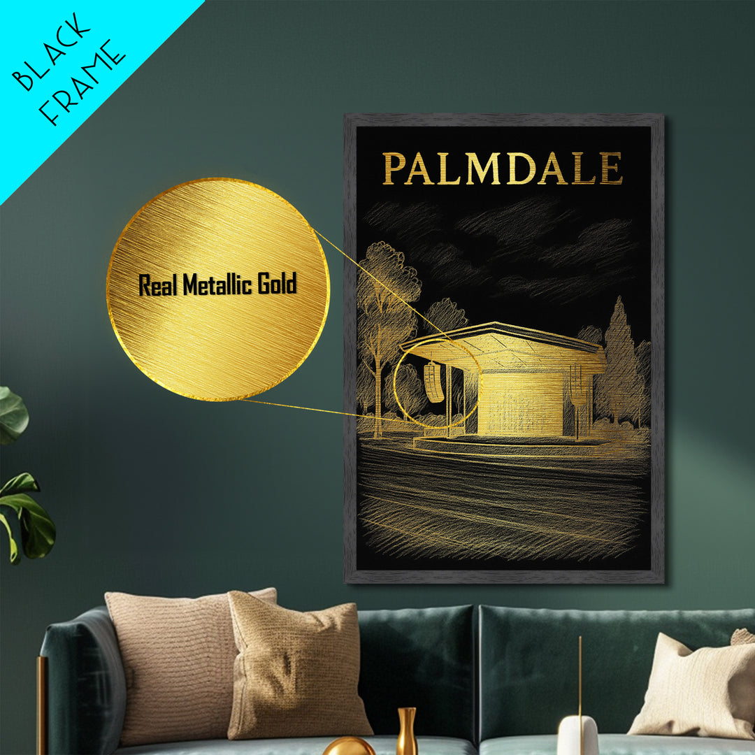 Palmdale California travel, Metallic Gold Print, Modern Skyline Wall Print, Metal Art, Wood Framed Art, Adventure Lover Gift, Travel Gift