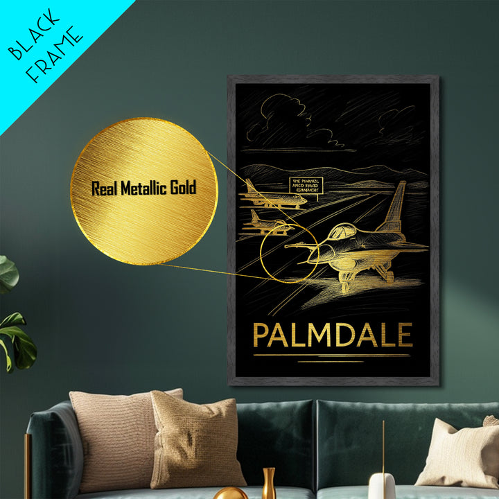 Palmdale California art, Metallic Gold Art, Housewarming Gift, Metal Art, Wood Framed Art, Newlywed Travel Gift, Honeymoon Gift