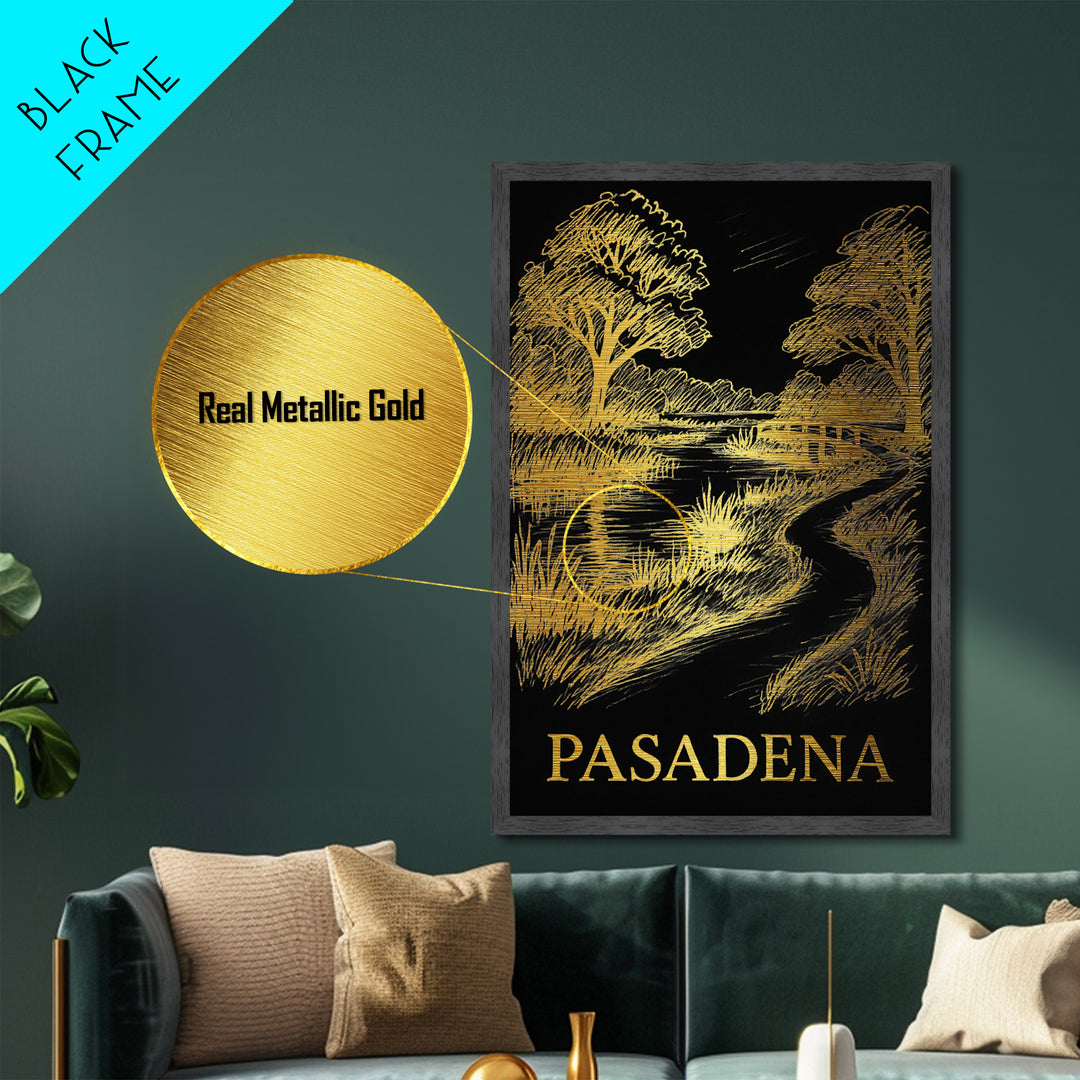 Pasadena Texas travel, Metallic Gold Print, Modern House Art, Metal Art, Wood Framed Art, Wanderlust Gift, Travel Art Prints