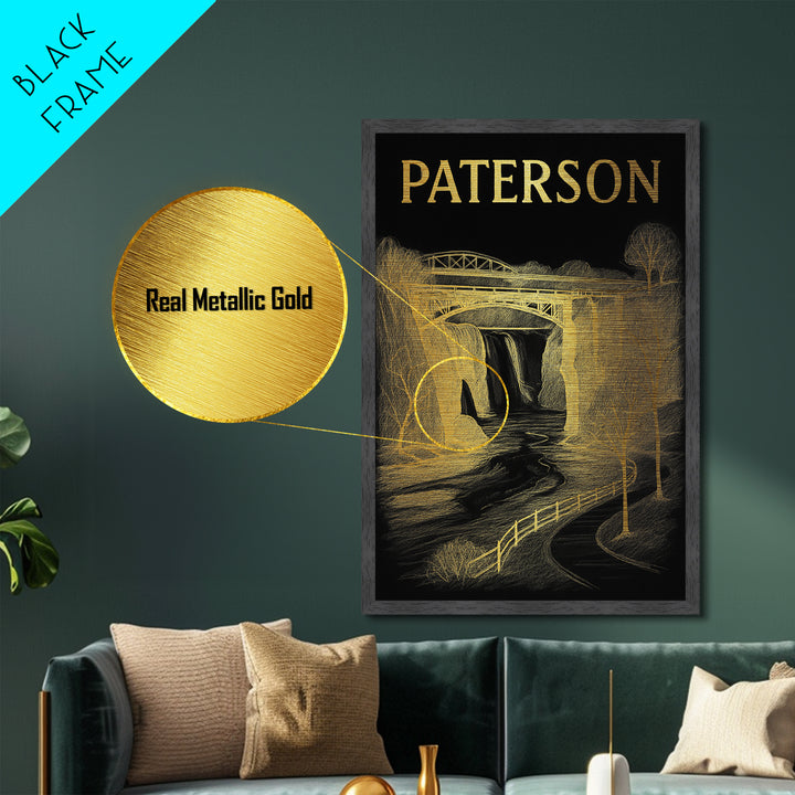 Paterson New Jersey travel, Metallic Gold Print, Modern House Art, Metal Art, Wood Framed Art, Traveler Gift, Destination Gift