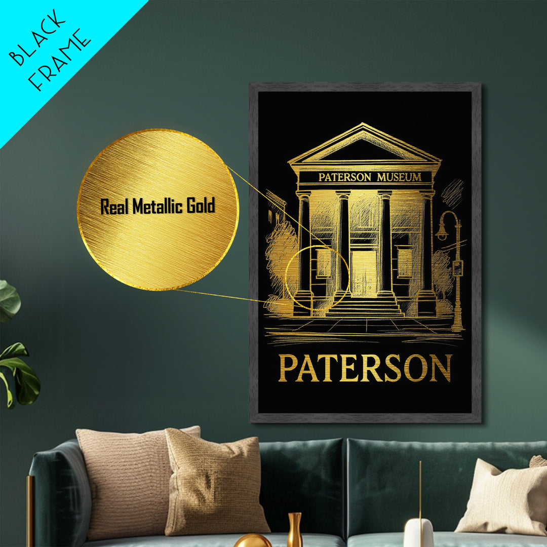 Paterson New Jersey art, Metallic Gold Art, Modern House Art, Metal Art, Wood Framed Art, Graduation Travel Gift, Travel Gift