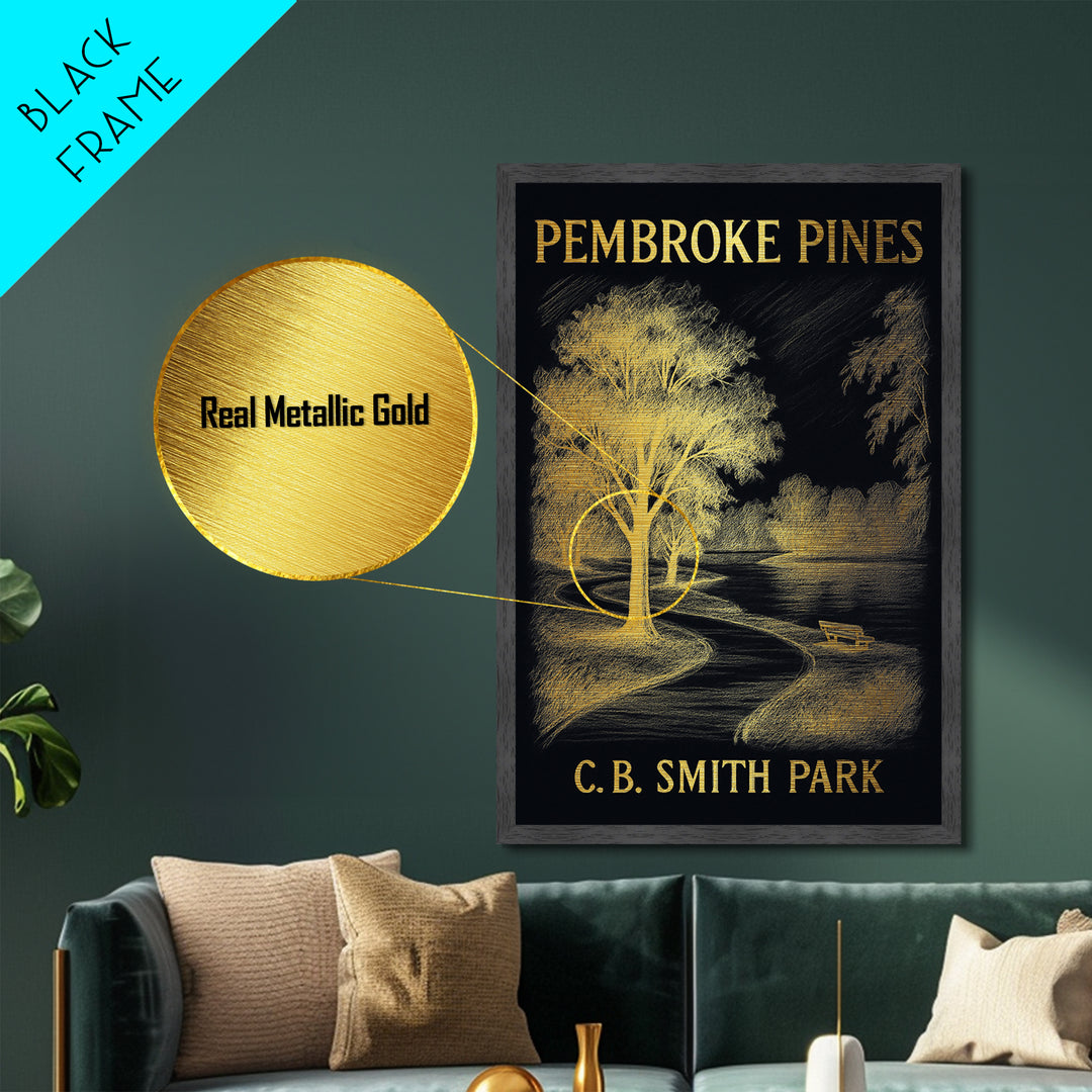 Pembroke Pines Florida travel, Metallic Gold Print, Modern Skyline Wall Print, Metal Art, Wood Framed Art, Adventure Lover Gift