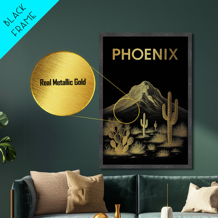 Phoenix Arizona art, Metallic Gold Art, Best Friend Gifts, Metal Art, Wood Framed Art, Birthday Travel Gift, Destination Gift