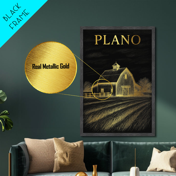 Plano Texas travel, Metallic Gold Print, Closing Gift, Metal Art, Wood Framed Art, Anniversary Travel Gift, Retirement Travel Gift