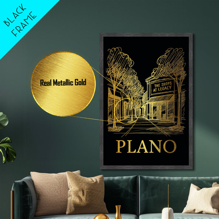 Plano Texas art, Metallic Gold Art, Office Decor, Metal Art, Wood Framed Art, Graduation Travel Gift, Destination Gift