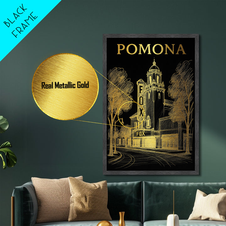 Pomona California travel, Metallic Gold Print, Modern House Art, Metal Art, Wood Framed Art, Wanderlust Gift, Travel Art Prints