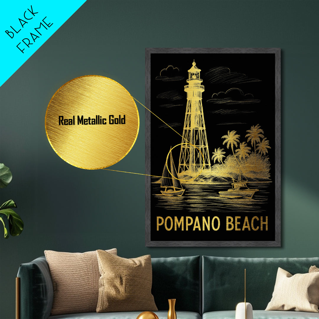 Pompano Beach Florida art, Metallic Gold Art, Modern House Art, Metal Art, Wood Framed Art, Graduation Travel Gift, Travel Gift