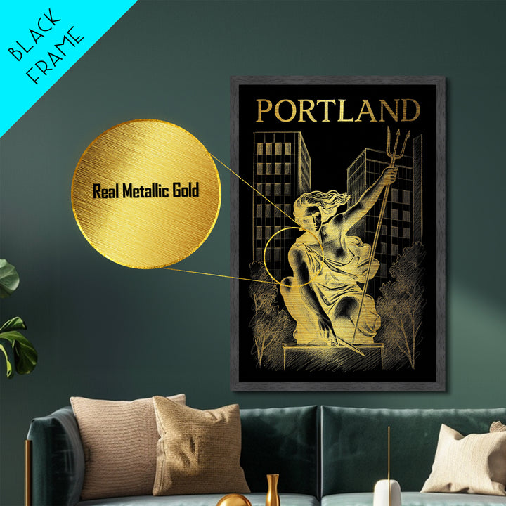 Portland Oregon travel, Metallic Gold Print, College Dorm Décor, Metal Art, Wood Framed Art, Graduation Travel Gift, Traveler Gift
