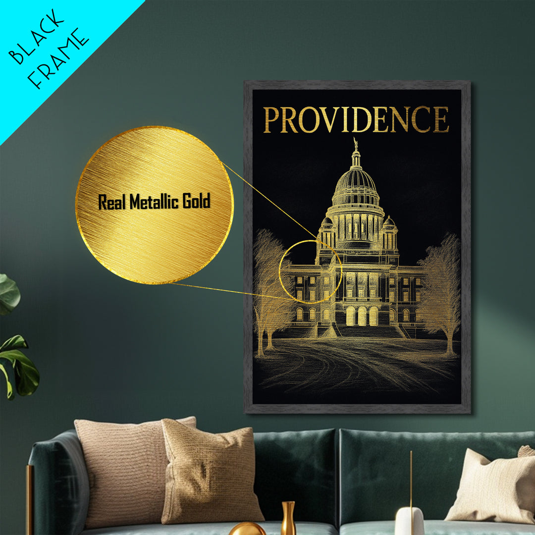 Providence Rhode Island travel, Metallic Gold Print, Closing Gift, Metal Art, Wood Framed Art, Anniversary Gift, Retirement Travel Gift