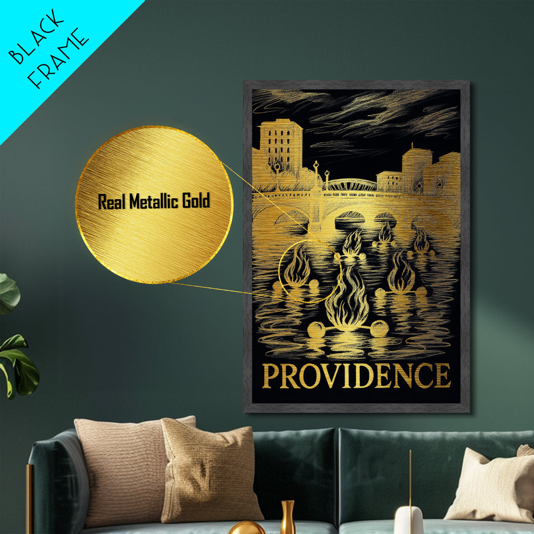 Providence Rhode Island art, Metallic Gold Art, Office Decor, Metal Art, Wood Framed Art, Graduation Travel Gift, Destination Gift