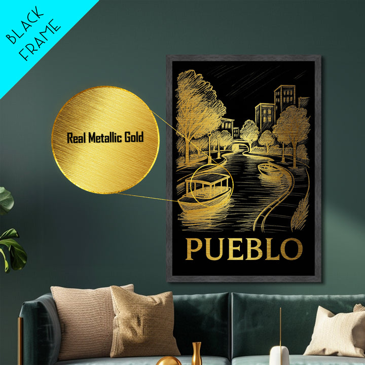 Pueblo Colorado art, Metallic Gold Art, Modern House Art, Metal Art, Wood Framed Art, Graduation Travel Gift, Travel Gift