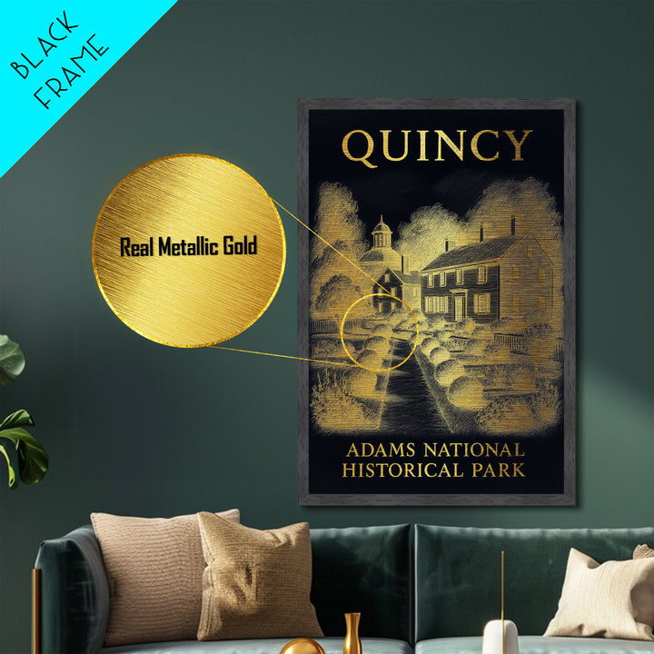 Quincy Massachusetts travel, Metallic Gold Print, College Dorm Décor, Metal Art, Wood Framed Art, Graduation Travel Gift, Traveler Gift
