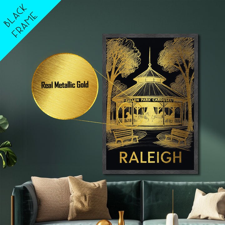 Raleigh North Carolina art, Metallic Gold Art, Housewarming Gift, Metal Art, Wood Framed Art, Newlywed Travel Gift, Honeymoon Gift