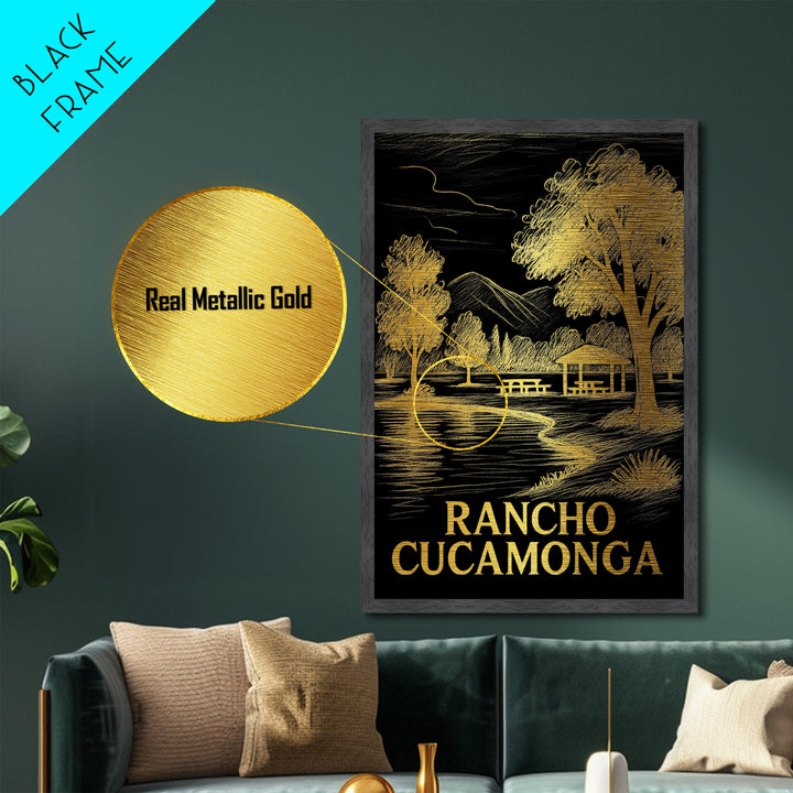 Rancho Cucamonga California art, Metallic Gold Art, Office Decor, Metal Art, Wood Framed Art, Graduation Travel Gift, Destination Gift