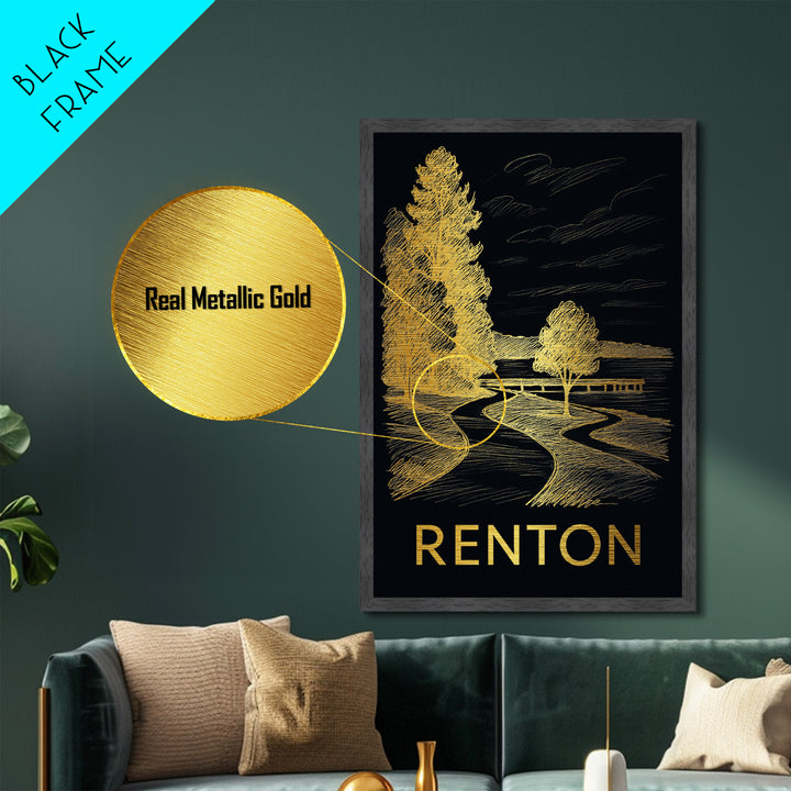 Renton Washington art, Metallic Gold Art, Modern House Art, Metal Art, Wood Framed Art, Graduation Travel Gift, Travel Gift