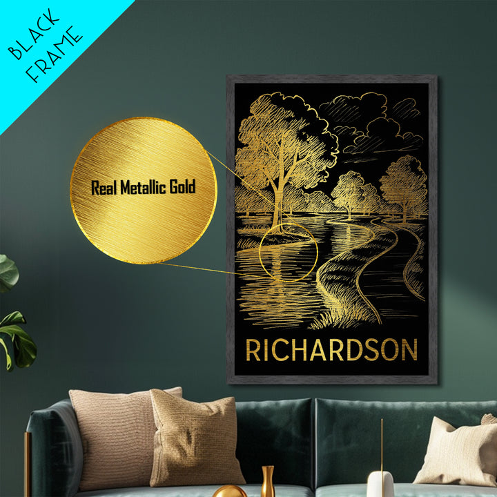 Richardson Texas art, Metallic Gold Art, Housewarming Gift, Metal Art, Wood Framed Art, Newlywed Travel Gift, Honeymoon Gift