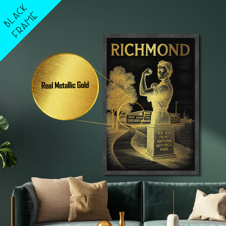 Richmond Virginia travel, Metallic Gold Print, Closing Gift, Metal Art, Wood Framed Art, Anniversary Travel Gift, Retirement Gift