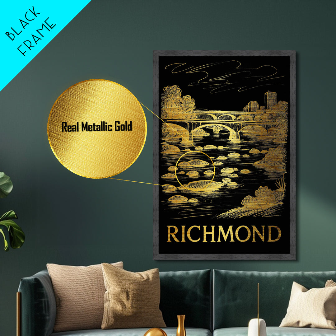 Richmond California travel, Metallic Gold Print, Modern House Art, Metal Art, Wood Framed Art, Wanderlust Gift, Travel Art Prints