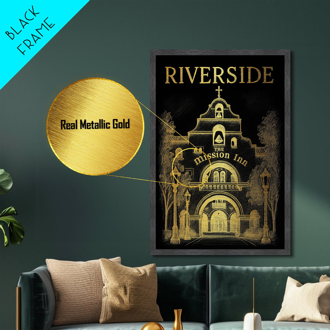 Riverside California travel, Metallic Gold Print, College Dorm Décor, Metal Art, Wood Framed Art, Graduation Travel Gift, Traveler Gift