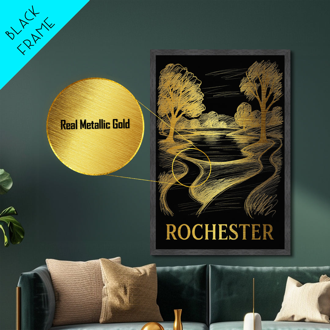 Rochester Minnesota travel, Metallic Gold Print, Closing Gift, Metal Art, Wood Framed Art, Anniversary Travel Gift, Retirement Gift