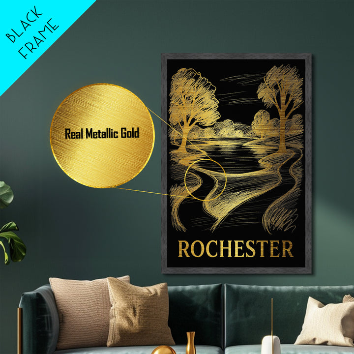 Rochester Minnesota travel, Metallic Gold Print, Closing Gift, Metal Art, Wood Framed Art, Anniversary Travel Gift, Retirement Gift