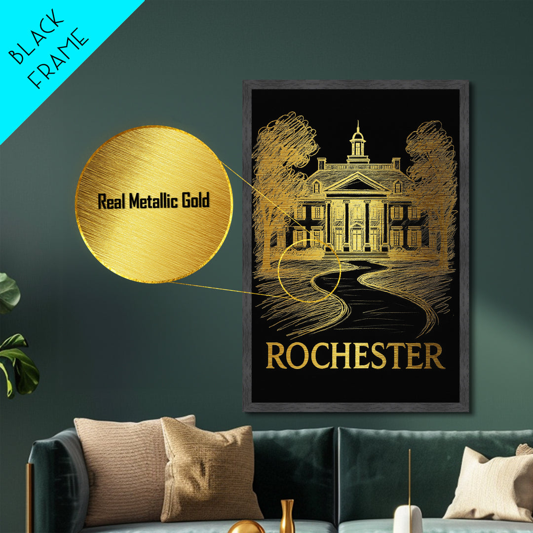 Rochester Minnesota art, Metallic Gold Art, Office Decor, Metal Art, Wood Framed Art, Graduation Travel Gift, Destination Gift