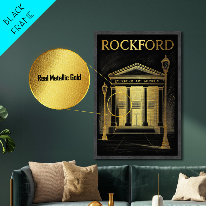 Rockford Illinois travel, Metallic Gold Print, Modern House Art, Metal Art, Wood Framed Art, Wanderlust Gift, Travel Art Prints