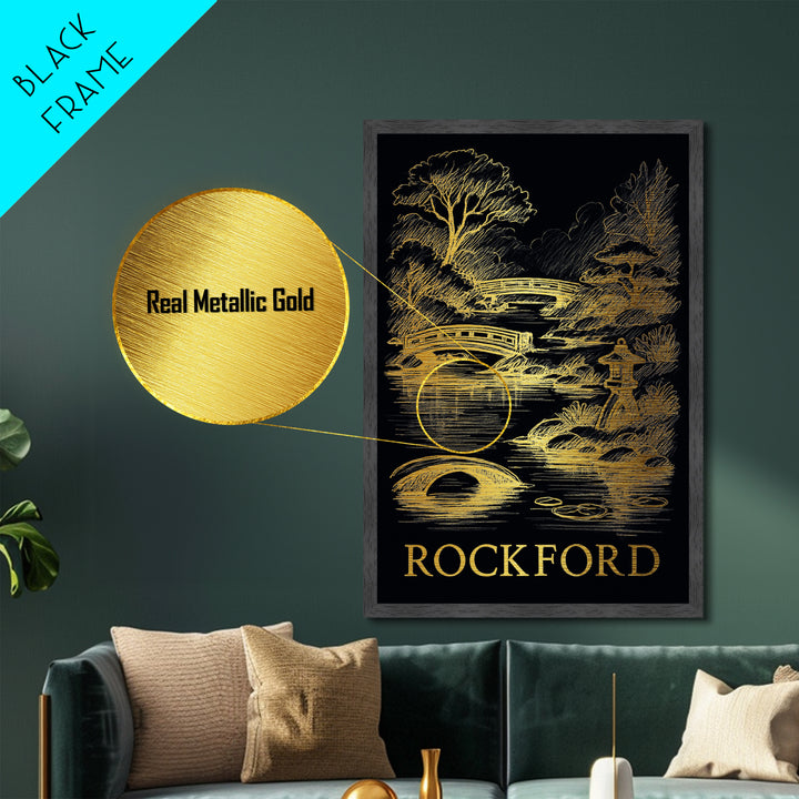 Rockford Illinois art, Metallic Gold Art, Travel Art Prints, Metal Art, Wood Framed Art, Adventure Lover Gift, Traveler Gift