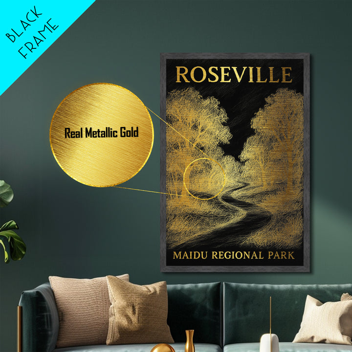 Roseville California travel, Metallic Gold Print, Modern House Art, Metal Art, Wood Framed Art, Traveler Gift, Destination Gift