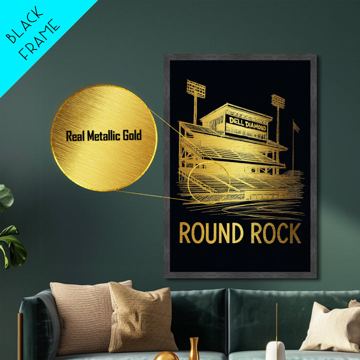 Round Rock Texas art, Metallic Gold Art, Best Friend Gifts, Metal Art, Wood Framed Art, Birthday Travel Gift, Destination Gift