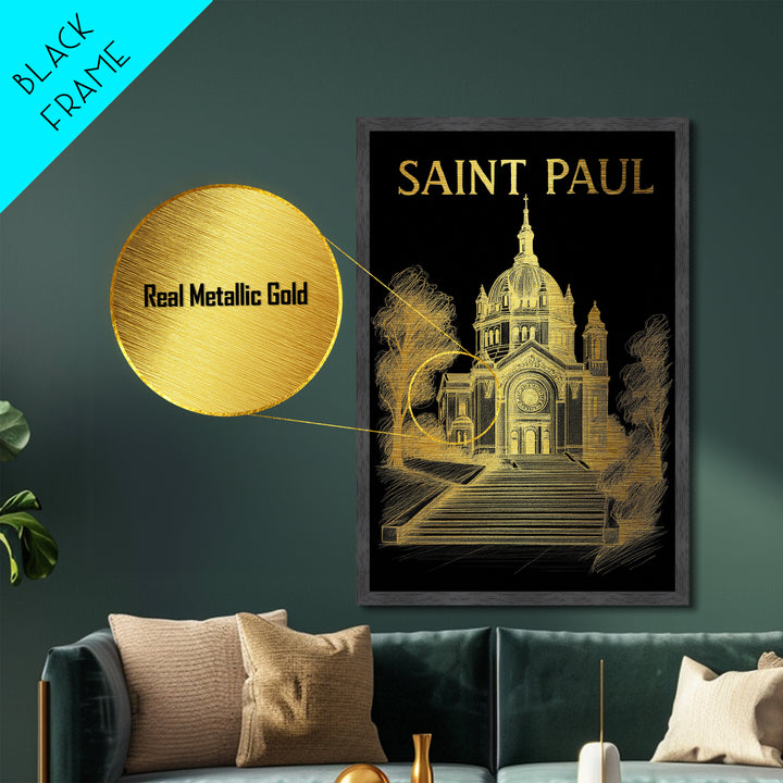 Saint Paul Minnesota travel, Metallic Gold Print, Closing Gift, Metal Art, Wood Framed Art, Anniversary Travel Gift, Retirement Gift