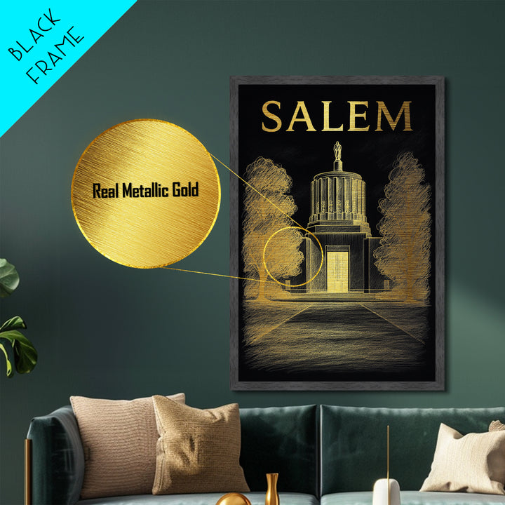 Salem Oregon travel, Metallic Gold Print, Modern House Art, Metal Art, Wood Framed Art, Wanderlust Gift, Travel Art Prints