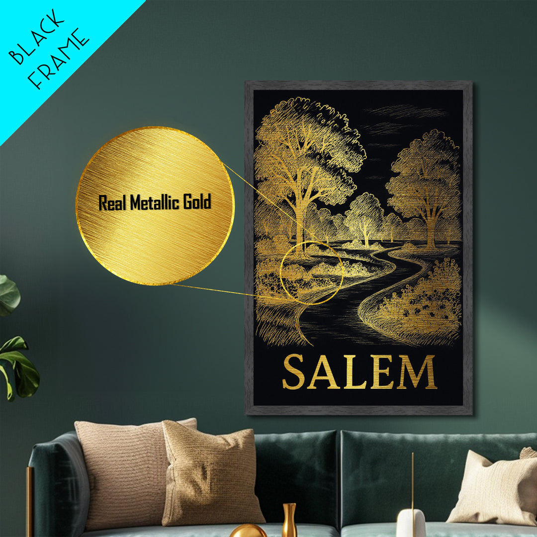 Salem Oregon art, Metallic Gold Art, Travel Art Prints, Metal Art, Wood Framed Art, Adventure Lover Gift, Traveler Gift