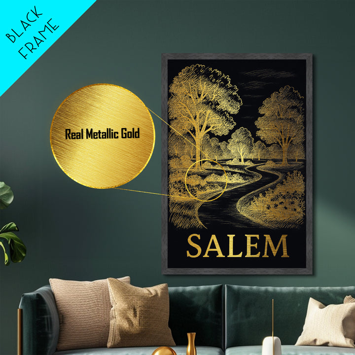 Salem Oregon art, Metallic Gold Art, Travel Art Prints, Metal Art, Wood Framed Art, Adventure Lover Gift, Traveler Gift