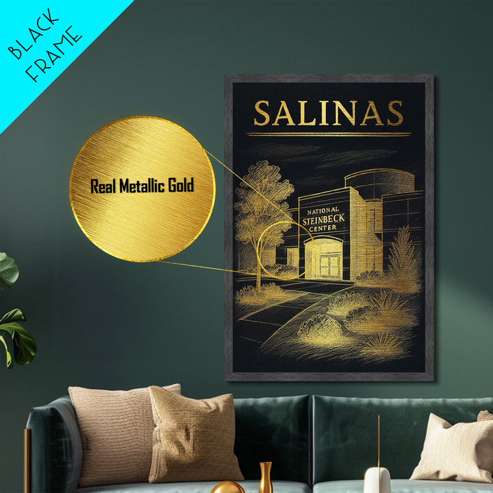 Salinas California travel, Metallic Gold Print, Modern House Art, Metal Art, Wood Framed Art, Traveler Gift, Destination Gift