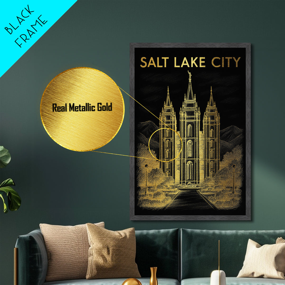 Salt Lake City Utah travel, Metallic Gold Print, College Dorm Décor, Metal Art, Wood Framed Art, Graduation Travel Gift, Traveler Gift