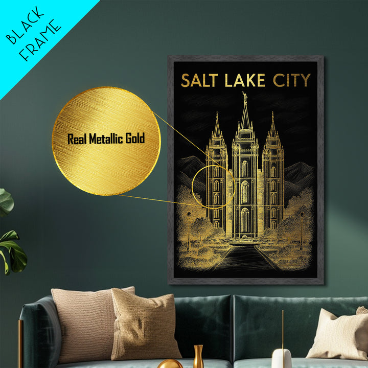 Salt Lake City Utah travel, Metallic Gold Print, College Dorm Décor, Metal Art, Wood Framed Art, Graduation Travel Gift, Traveler Gift