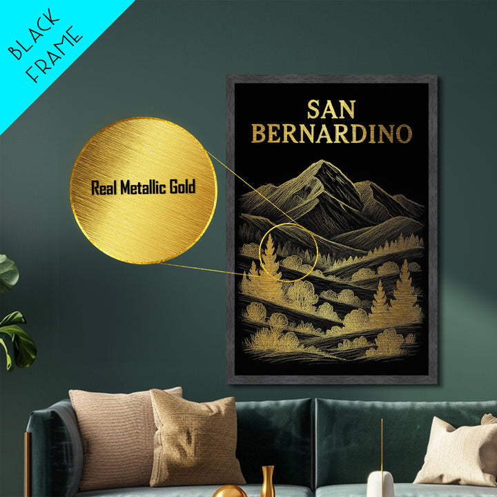 San Bernardino California travel, Metallic Gold Print, Closing Gift, Metal Art, Wood Framed Art, Anniversary Travel Gift, Retirement Gift