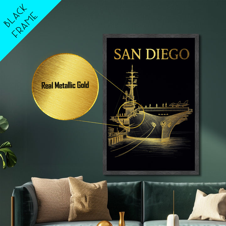 San Diego California art, Metallic Gold Art, Travel Art Prints, Metal Art, Wood Framed Art, Adventure Lover Gift, Traveler Gift