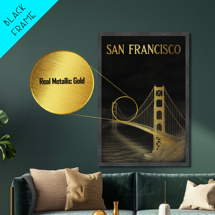 San Francisco California art, Metallic Gold Art, Best Friend Gifts, Metal Art, Wood Framed Art, Birthday Travel Gift, Destination Gift