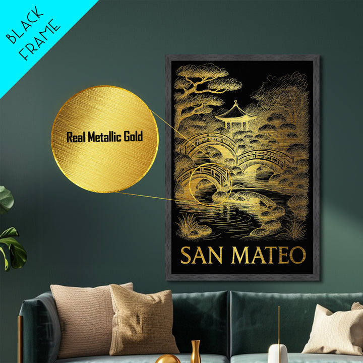 San Mateo California art, Metallic Gold Art, Travel Art Prints, Metal Art, Wood Framed Art, Adventure Lover Gift, Traveler Gift