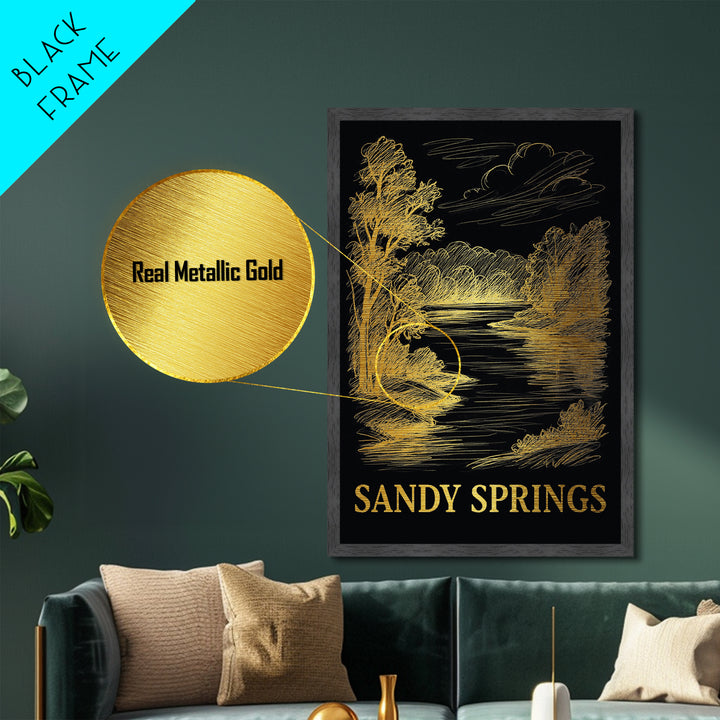 Sandy Springs Georgia art, Metallic Gold Art, Modern House Art, Metal Art, Wood Framed Art, Graduation Travel Gift, Travel Gift
